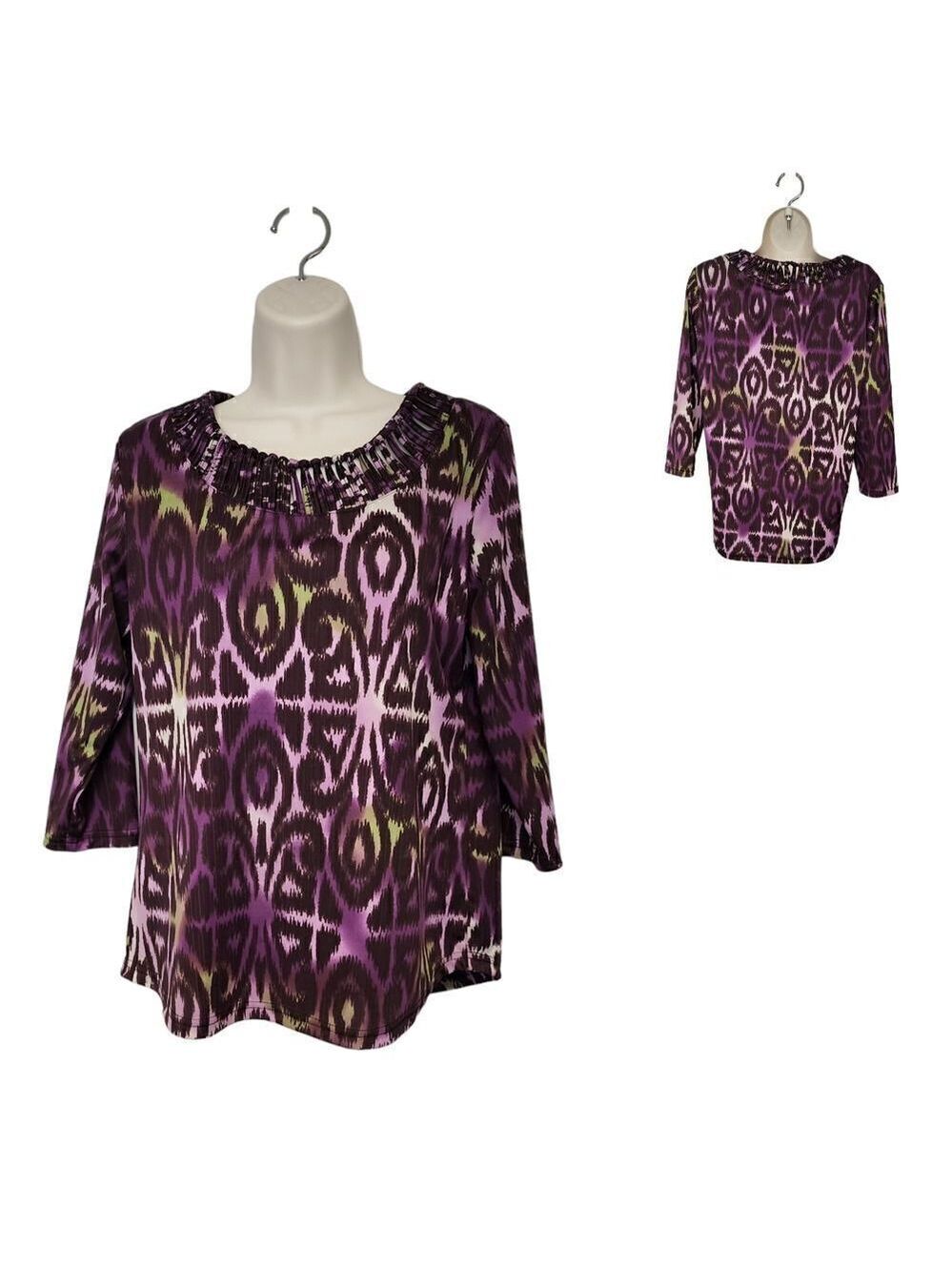 Multiple 3/4 Sleeve Round Neck Multicolor Purple Blouse Size PM